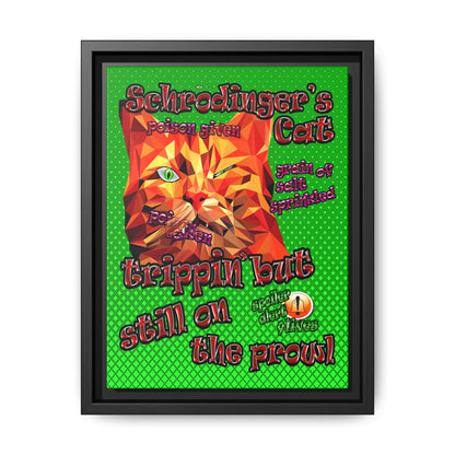 schrodinger's cat - framed canvas art (logo green)