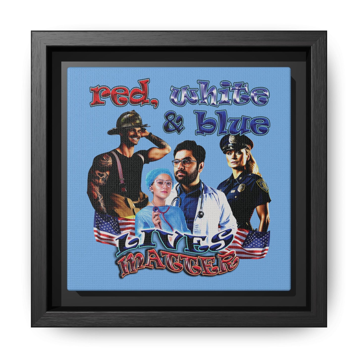 rw&b lives matter - framed canvas art (light blue)