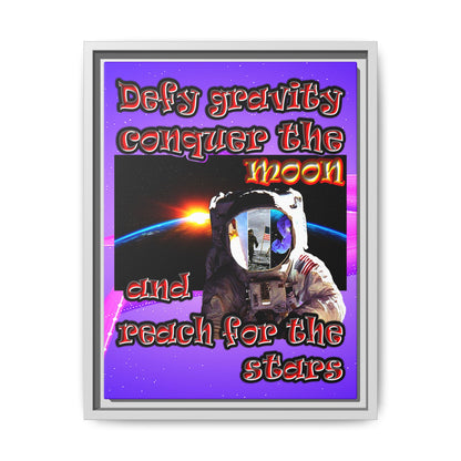 defy conquer reach - framed canvas art (purple-pink wave)