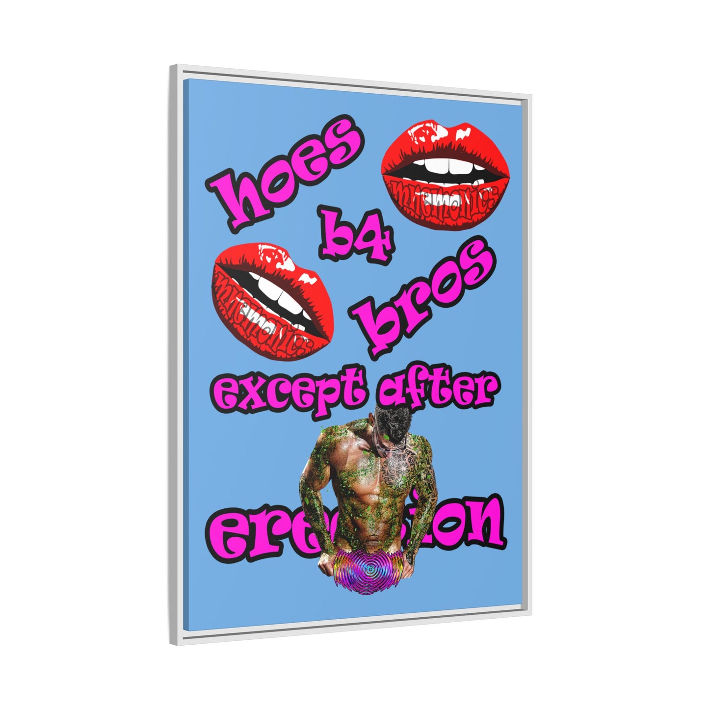 hoes b4 bros - framed canvas art (light blue)