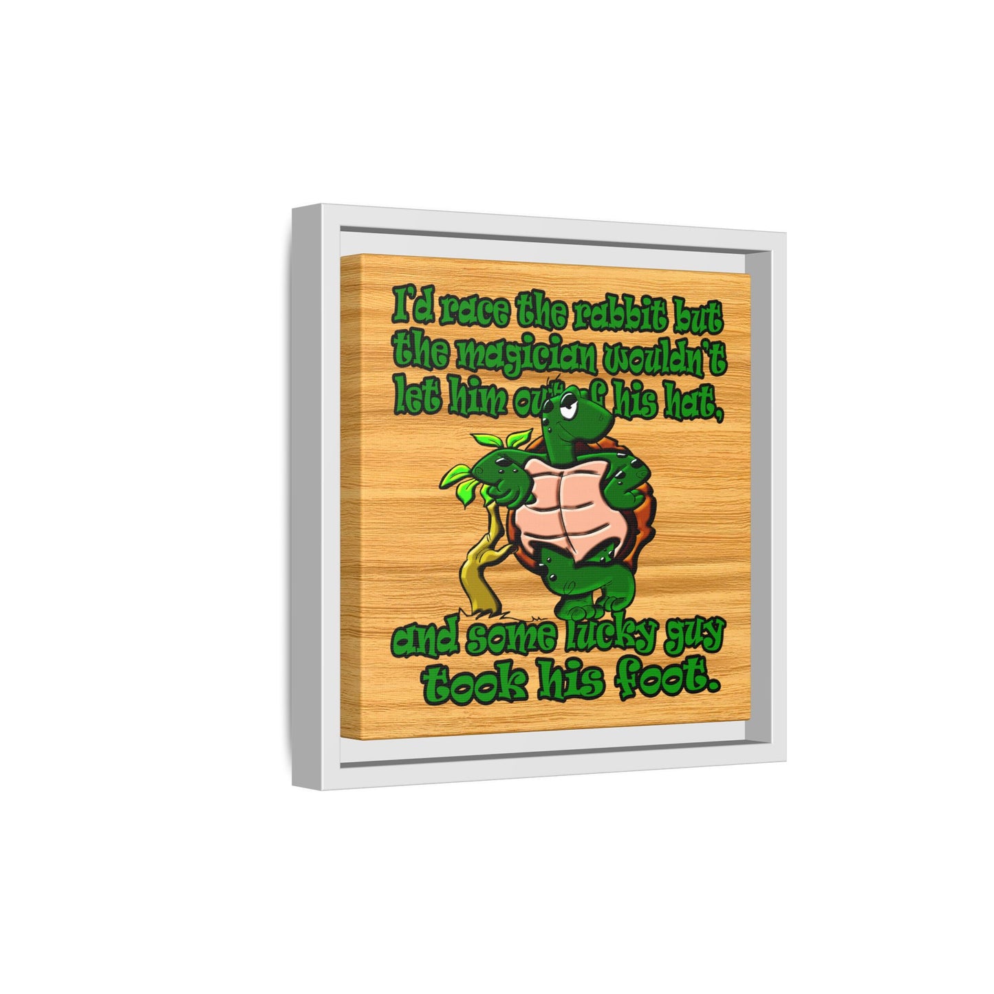 turtle race - framed canvas art (butterscotch wood finish)