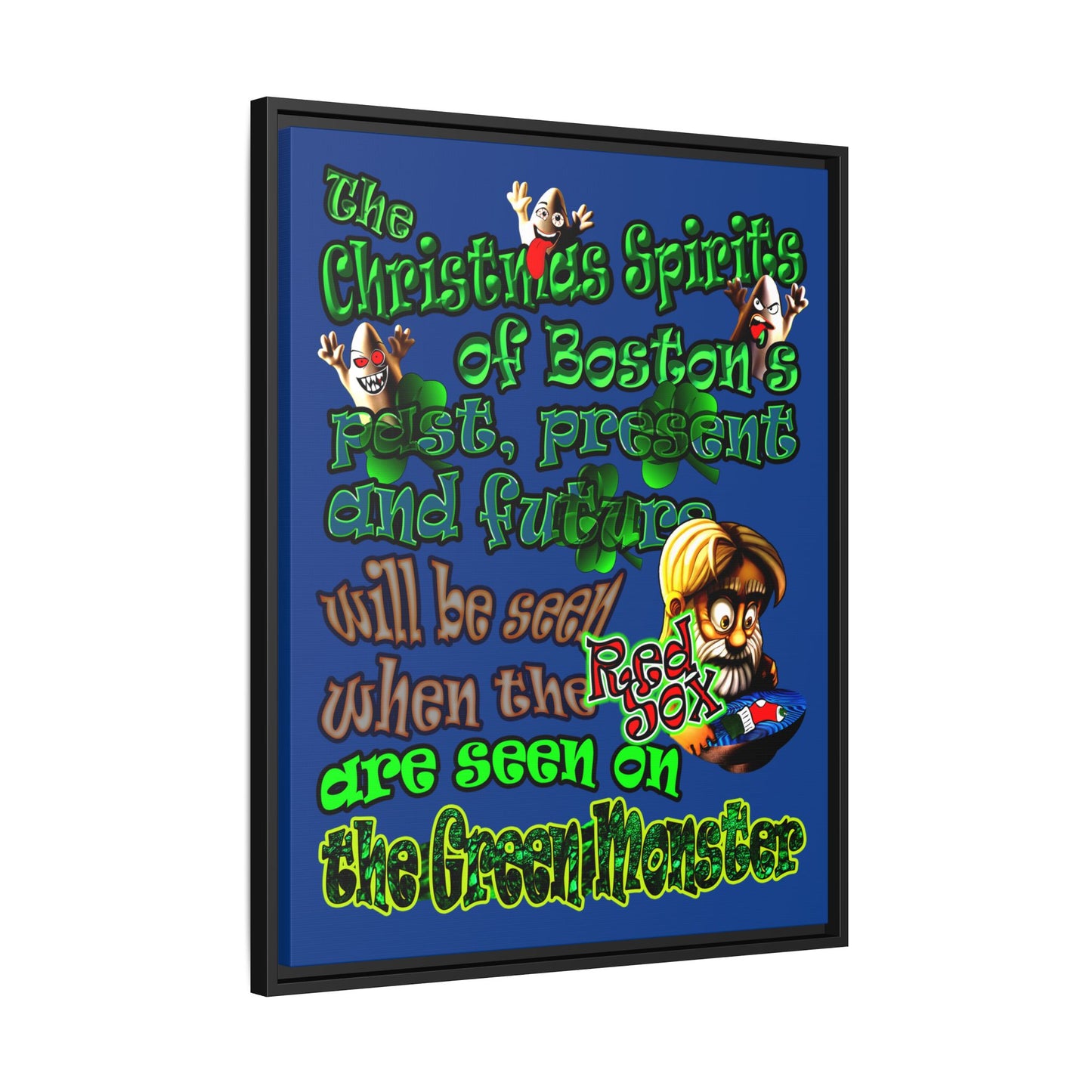 christmas spirits of boston - framed canvas art (dark blue)