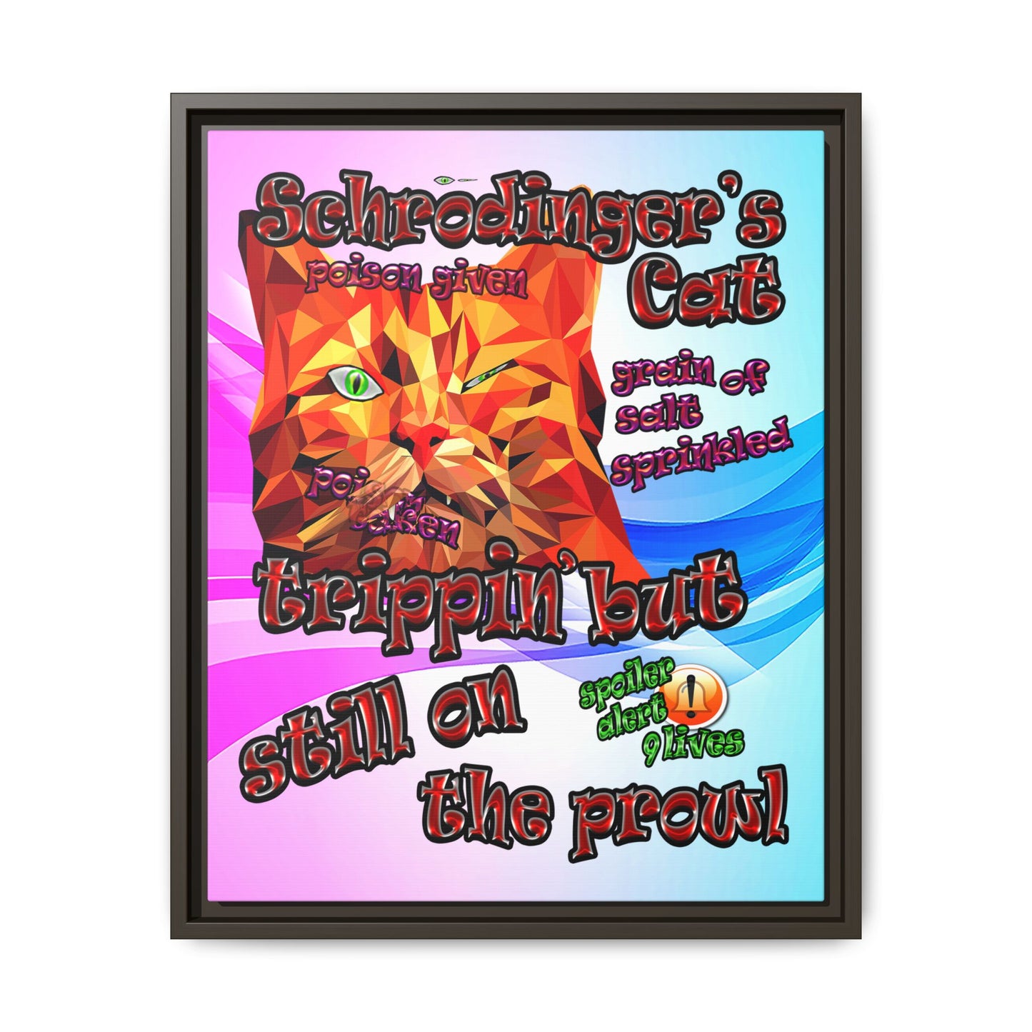 schrodinger's cat - framed canvas art (light blue-pink wave)