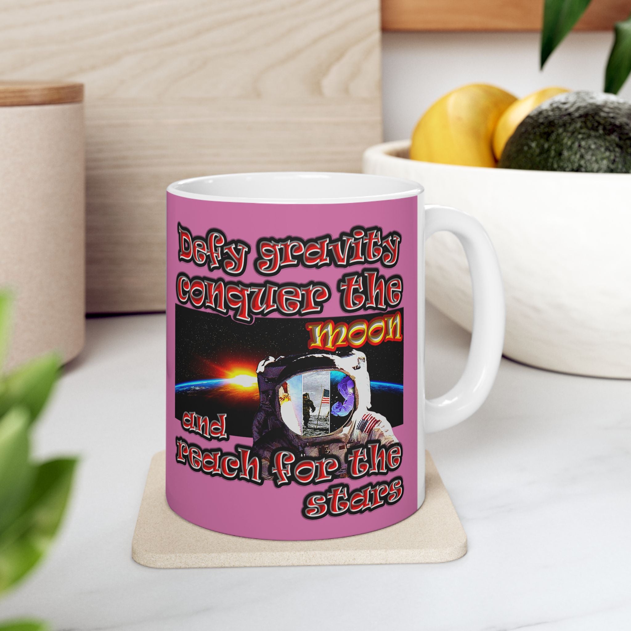 defy conquer reach - White Mug (light pink)