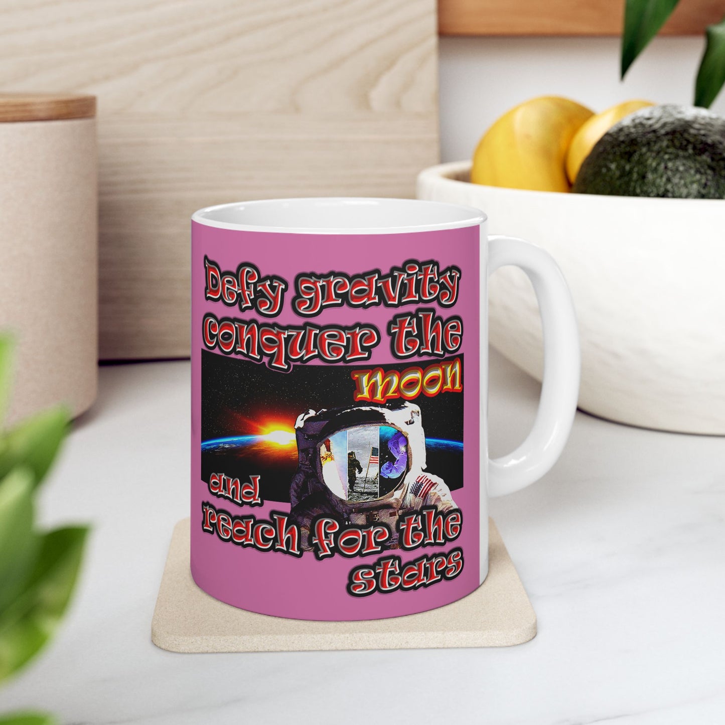 defy conquer reach - White Mug (light pink)