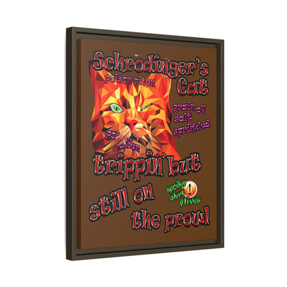 schrodinger's cat - framed canvas art (brown)