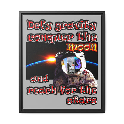 defy conquer reach - framed canvas art (light grey)