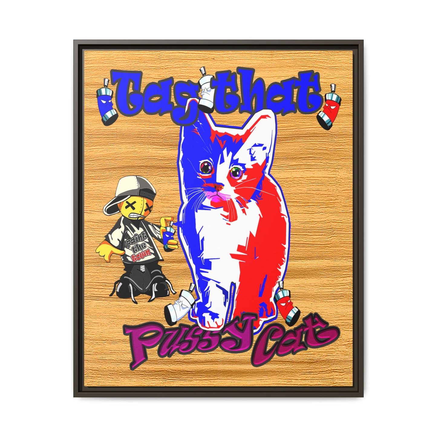 tag that - framed canvas art (butterscotch wood finish)