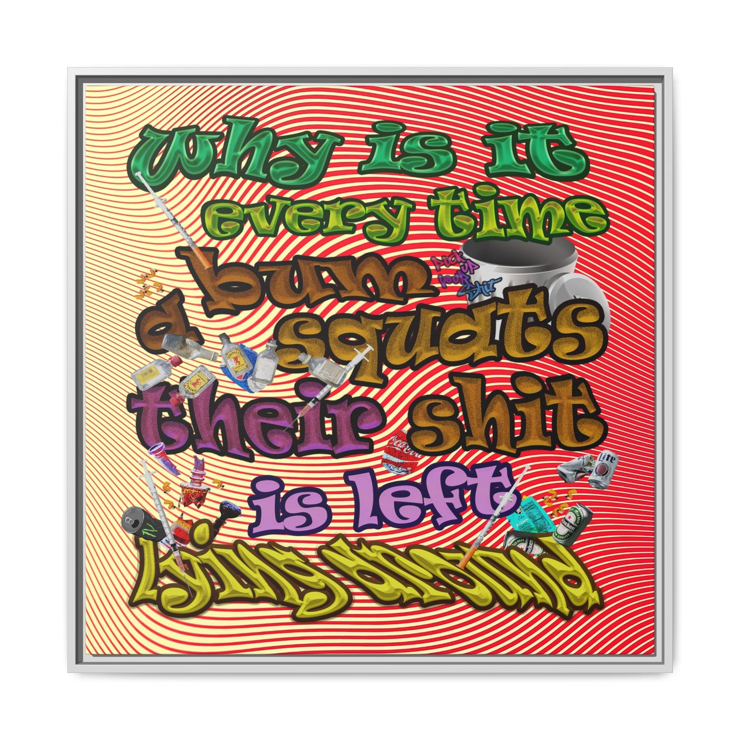 the bum's shit - framed canvas art (yellow-orange wave)