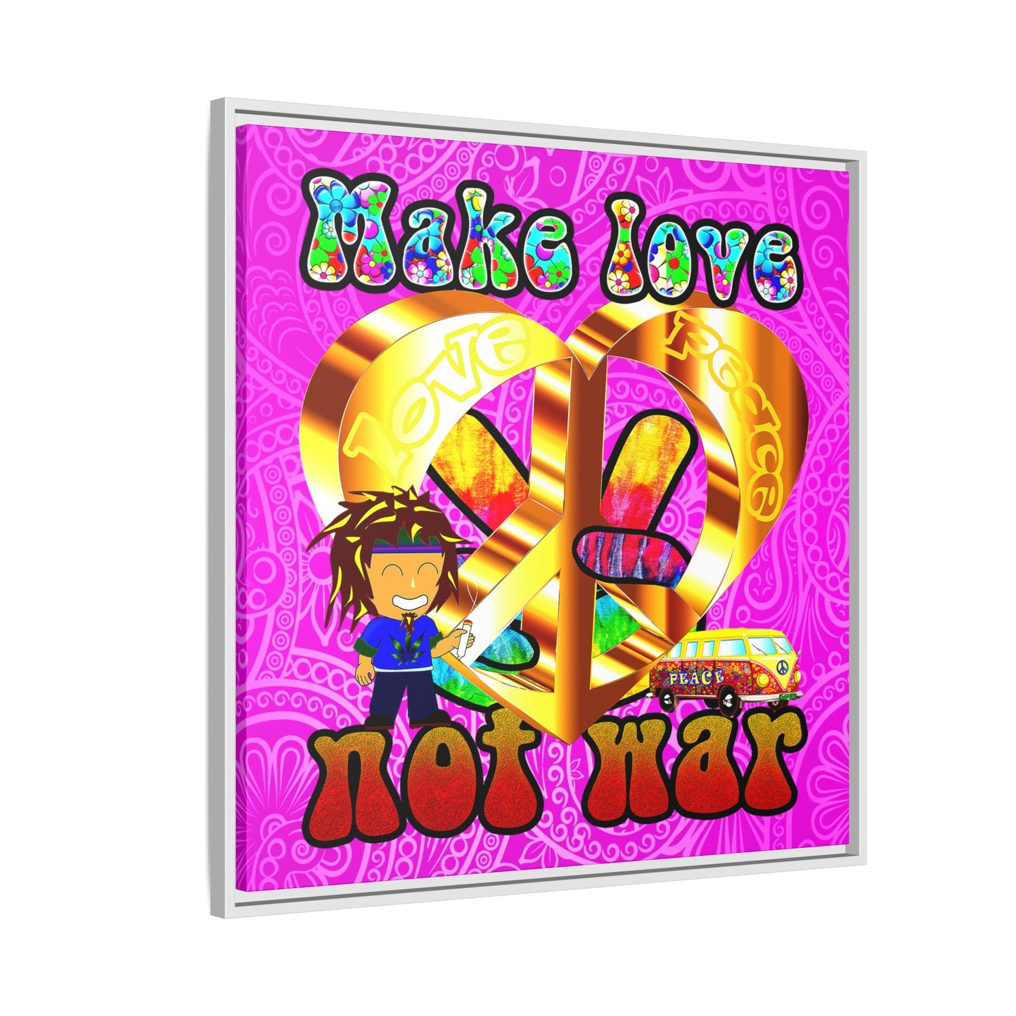 love peace - framed canvas art (pink swirl)