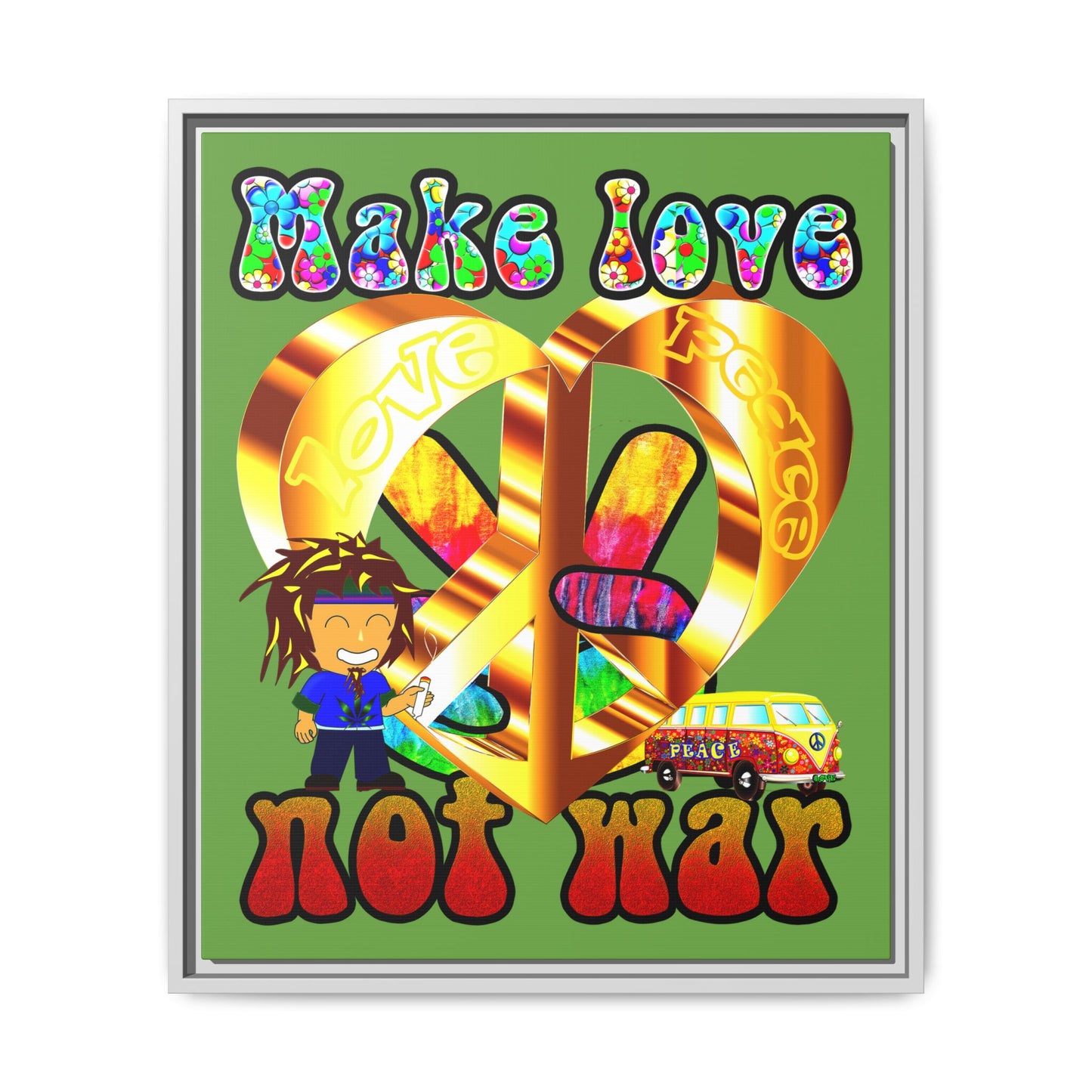 love peace - framed canvas art (green)