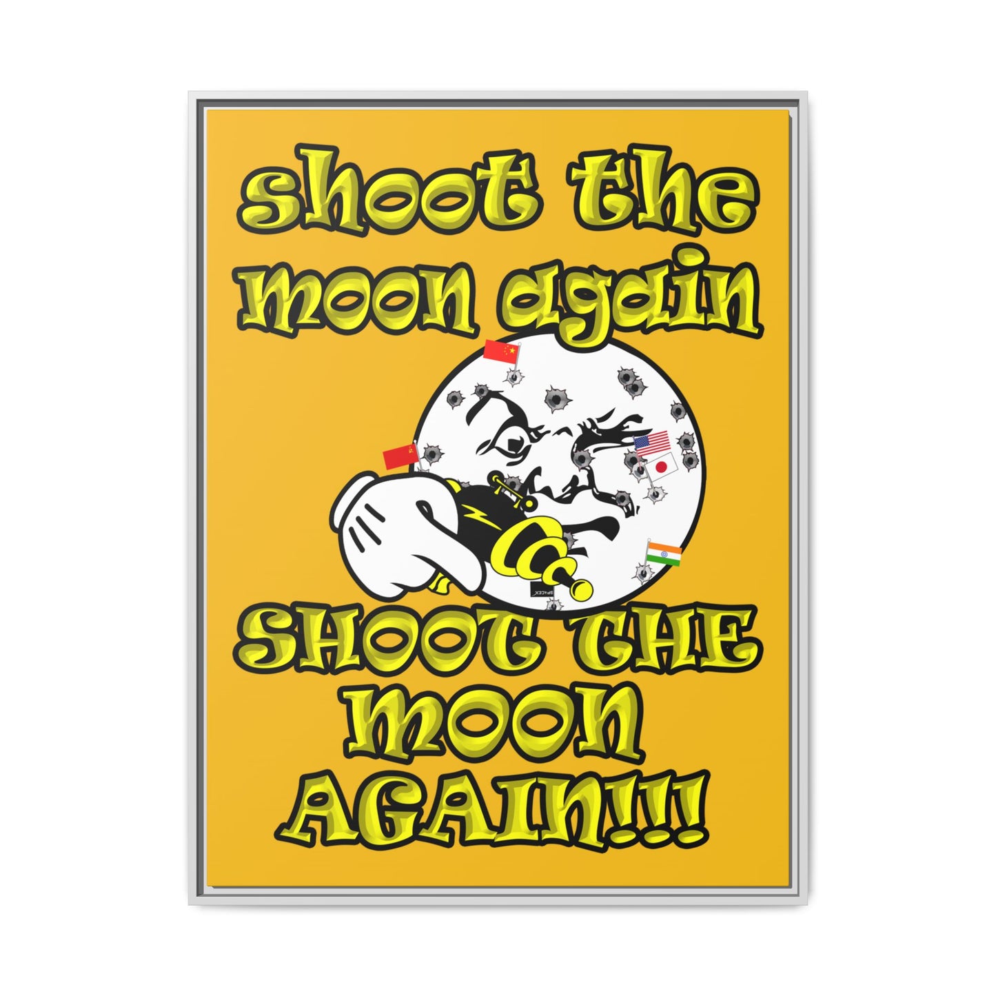shoot the moon again - framed canvas art (yellow)