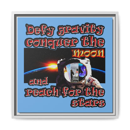 defy conquer reach - framed canvas art (light blue)