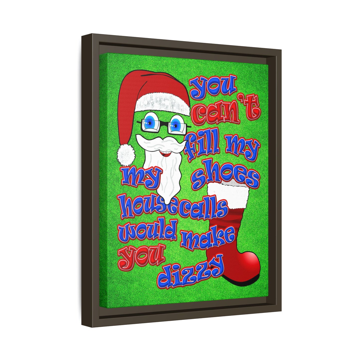 santa's shoes - framed canvas art (green turf)