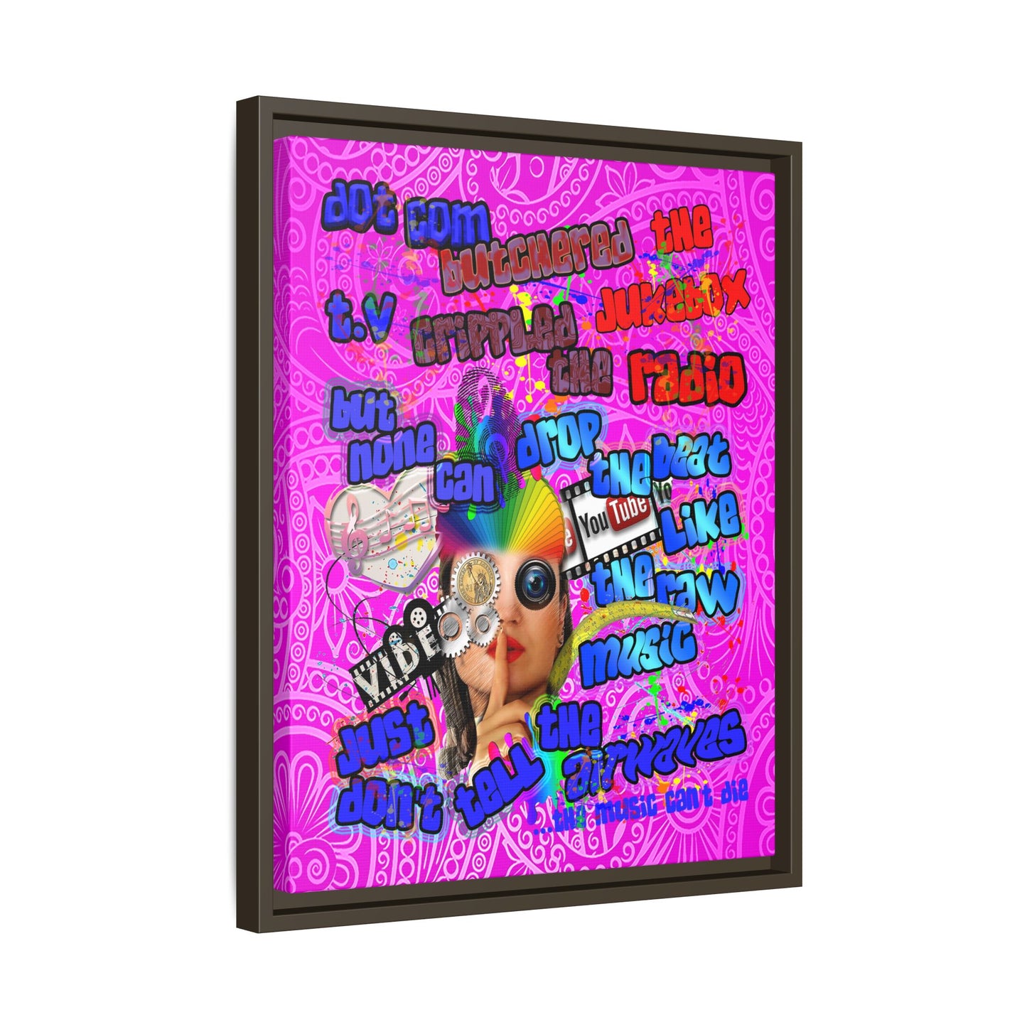 drop the beat - framed canvas art (pink swirl)