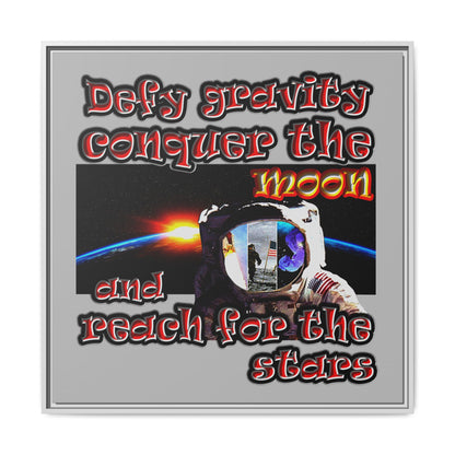 defy conquer reach - framed canvas art (light grey)