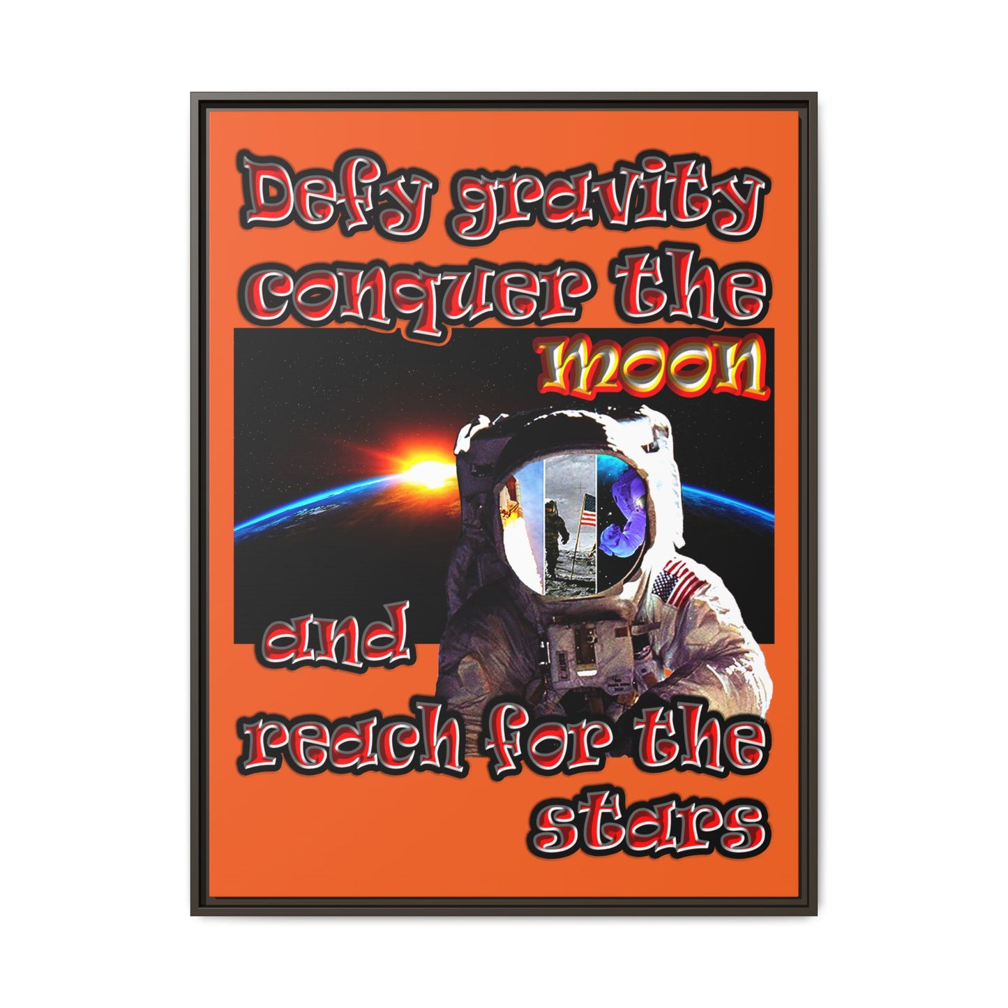 defy conquer reach - framed canvas art (orange)