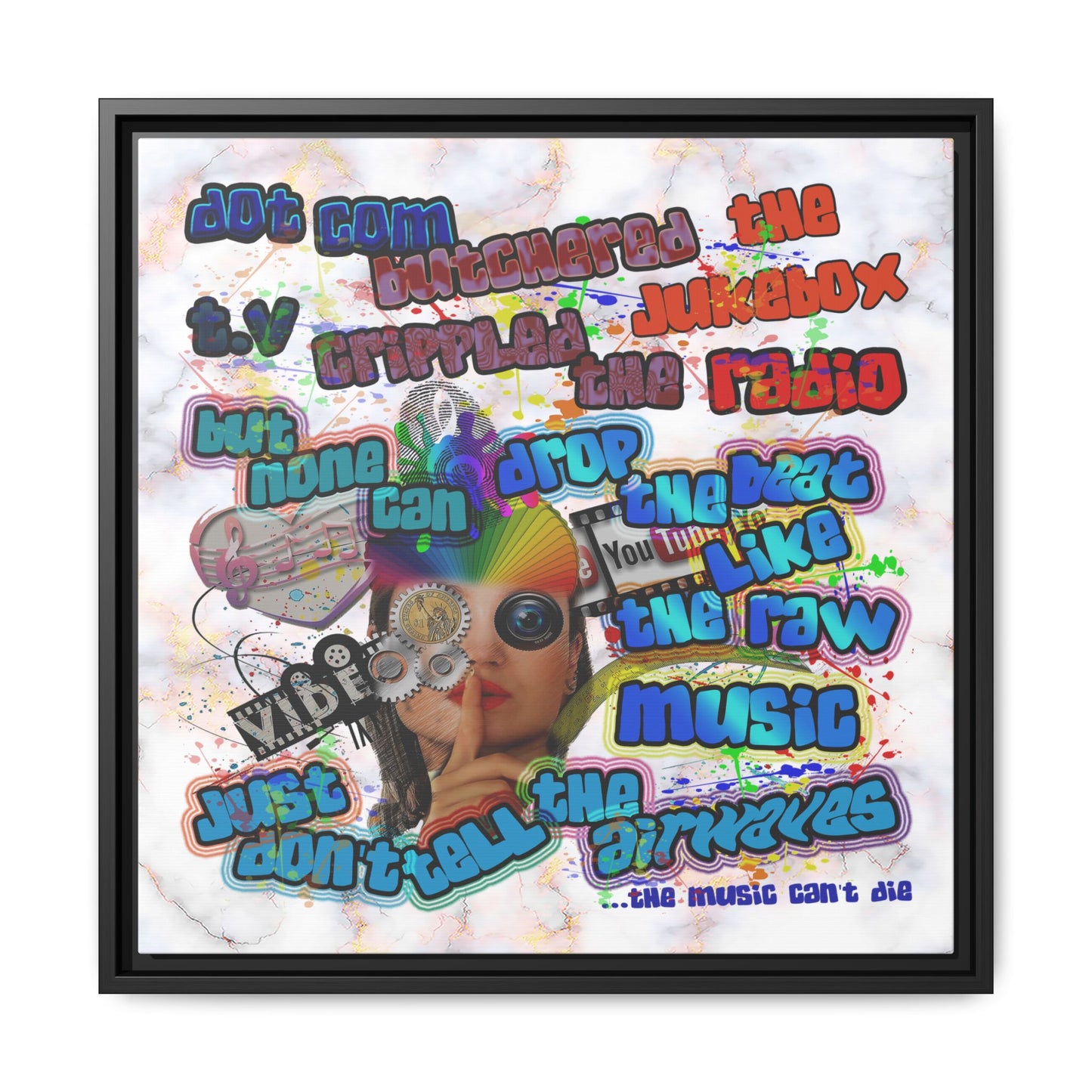 drop the beat - framed canvas art (white marble)
