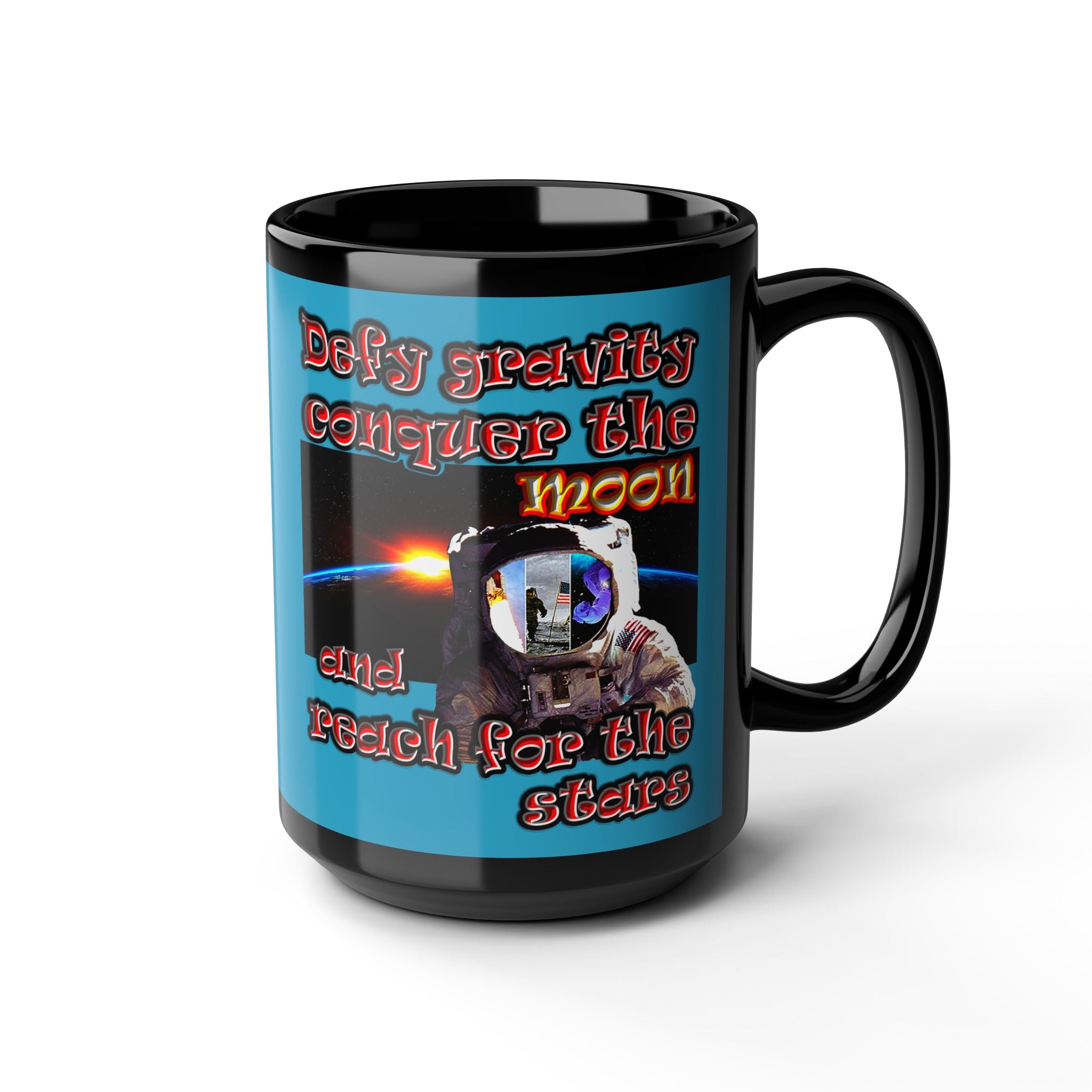 defy conquer reach - Black Mug (turquoise)