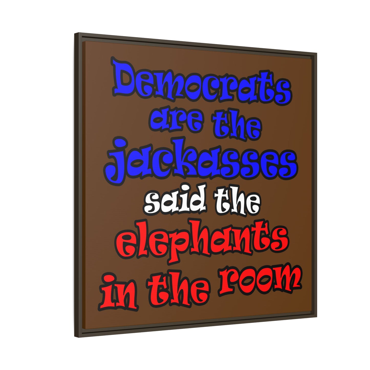 donkeys and elephants - framed canvas art (brown)
