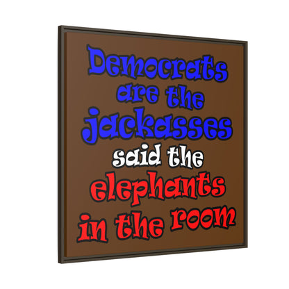 donkeys and elephants - framed canvas art (brown)