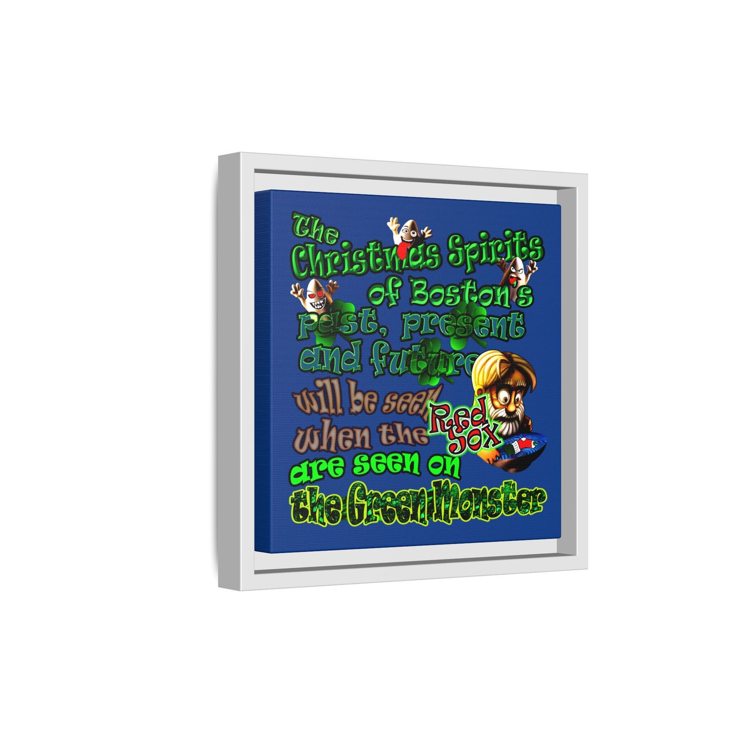 christmas spirits of boston - framed canvas art (dark blue)
