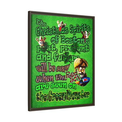 christmas spirits of boston - framed canvas art (green turf)