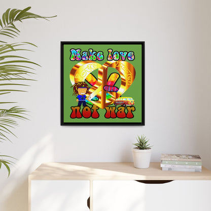 love peace - framed canvas art (green)