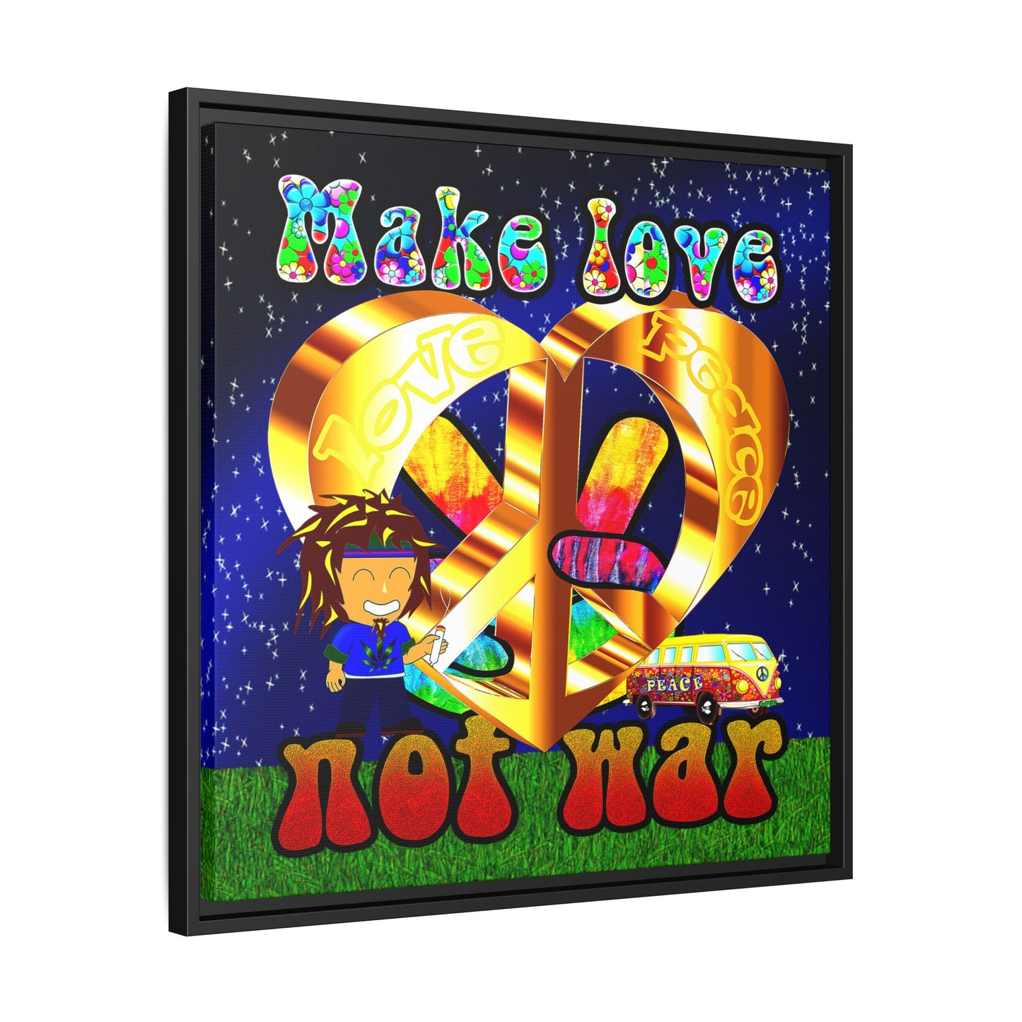 love peace - framed canvas art ('snoops' background)