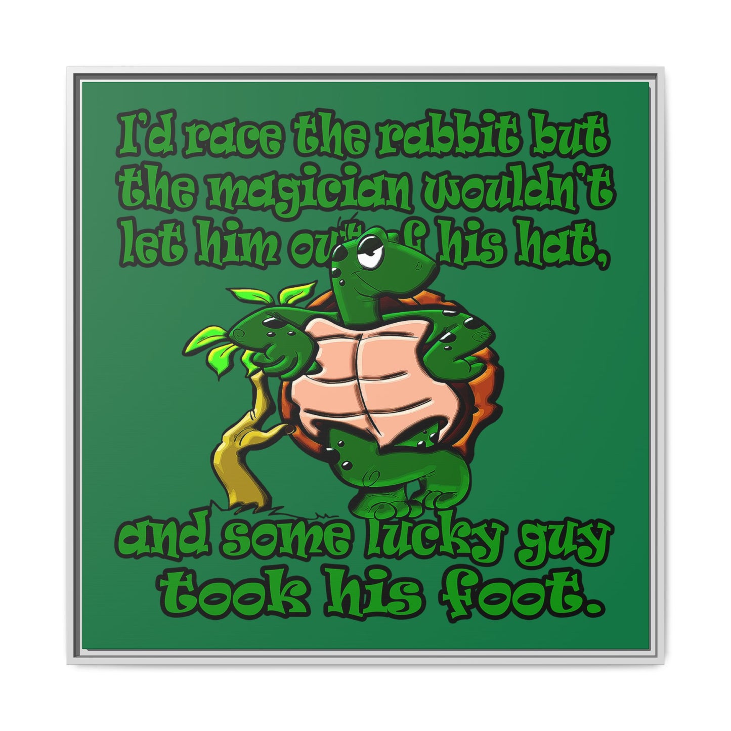 turtle race - framed canvas art (dark green)