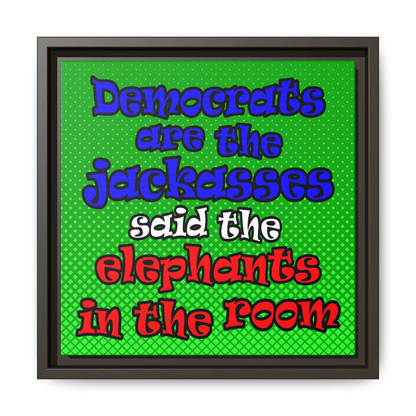 donkeys and elephants - framed canvas art (logo green)