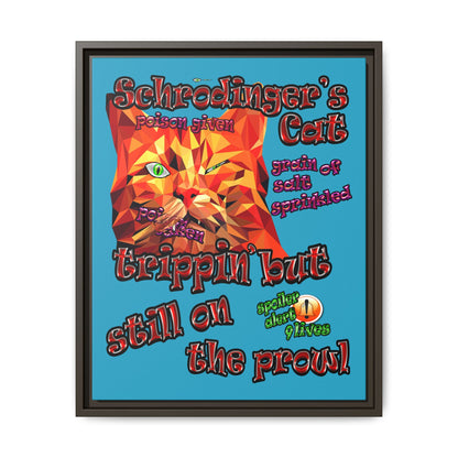 schrodinger's cat - framed canvas art (turquoise)