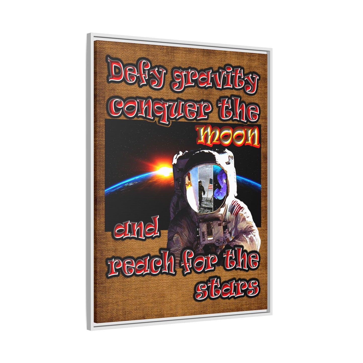 defy conquer reach - framed canvas art (brown papyrus)