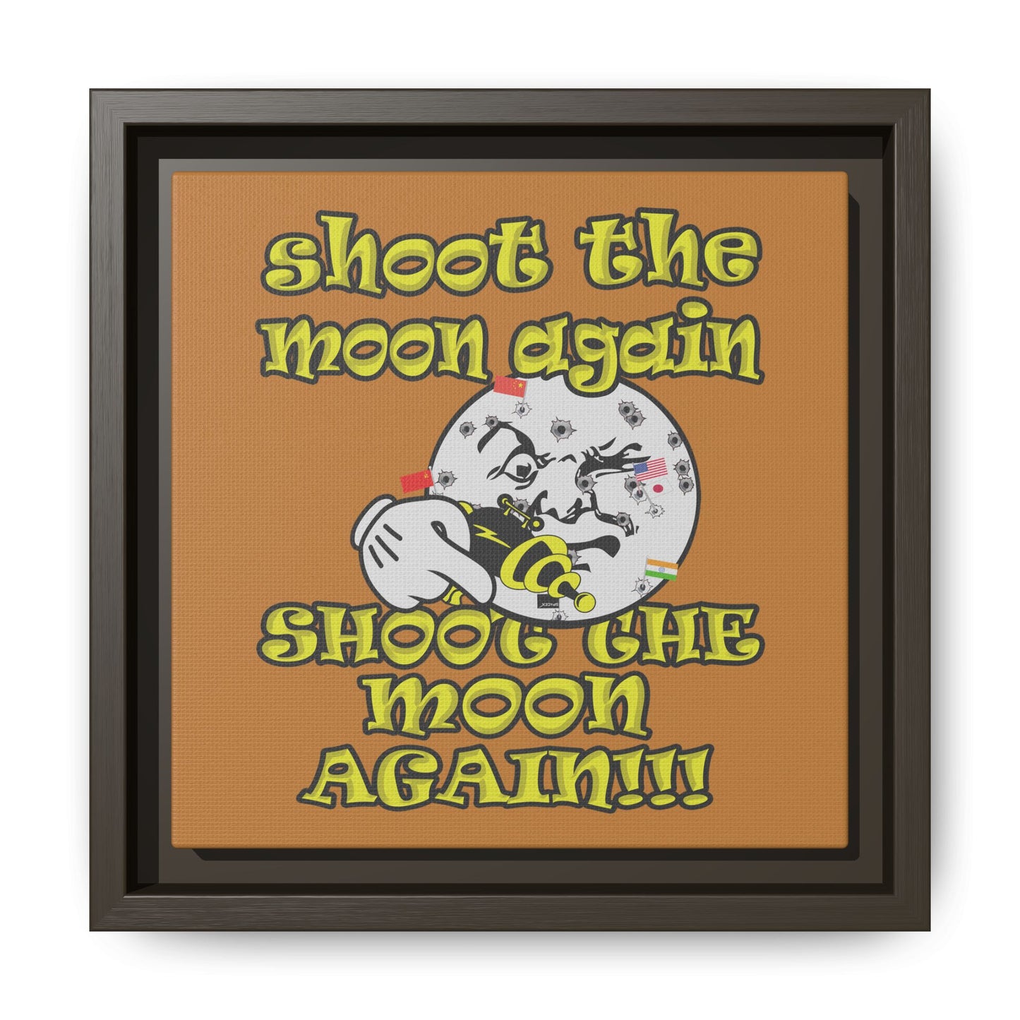 shoot the moon again - framed canvas art (light brown)