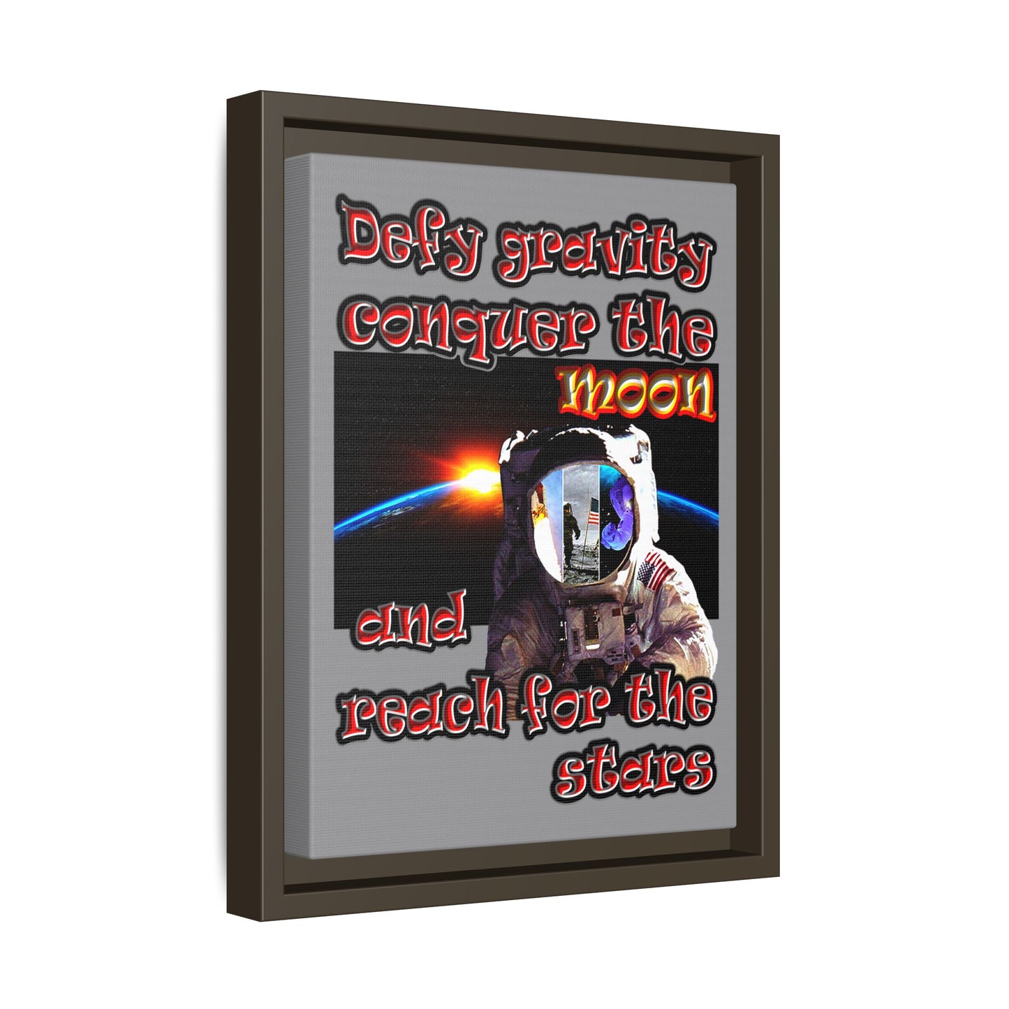 defy conquer reach - framed canvas art (grey)