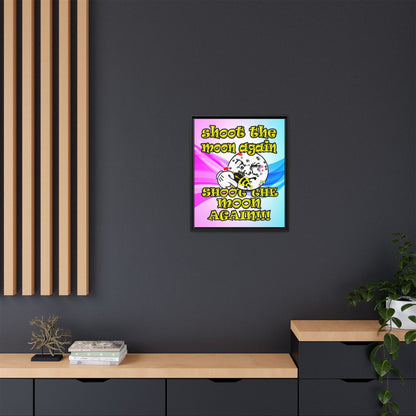 shoot the moon again - framed canvas art (light blue-pink wave)