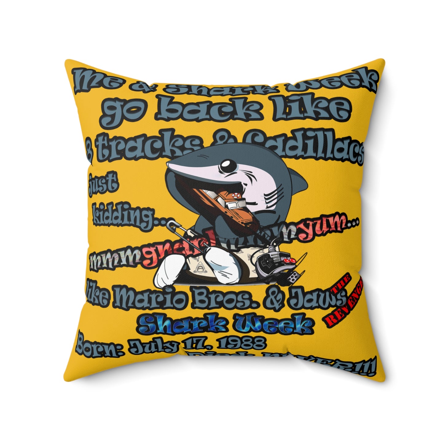shark week - Faux Suede Square Pillow - (yellow)