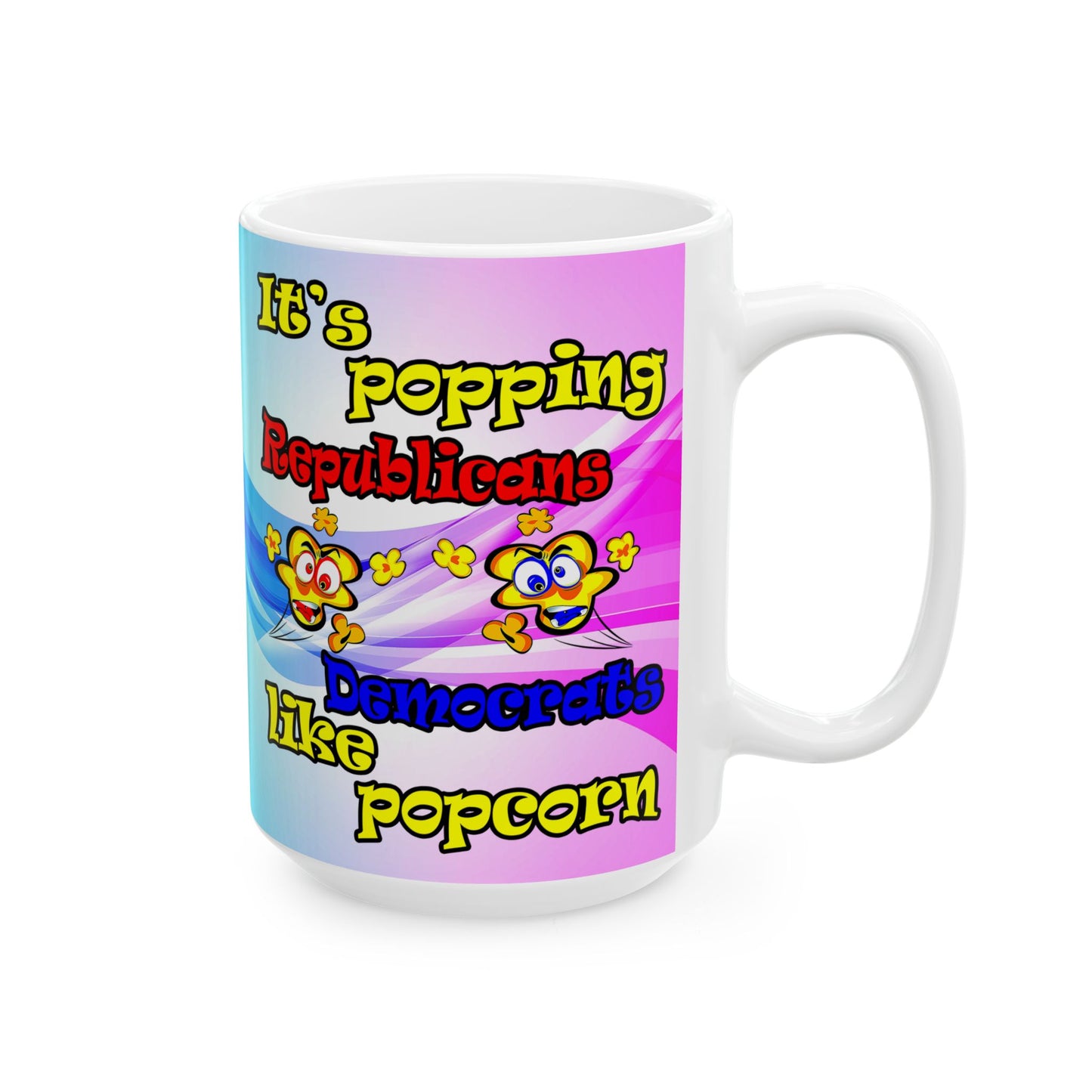 popping like popcorn - White Mug (light blue-pink wave)