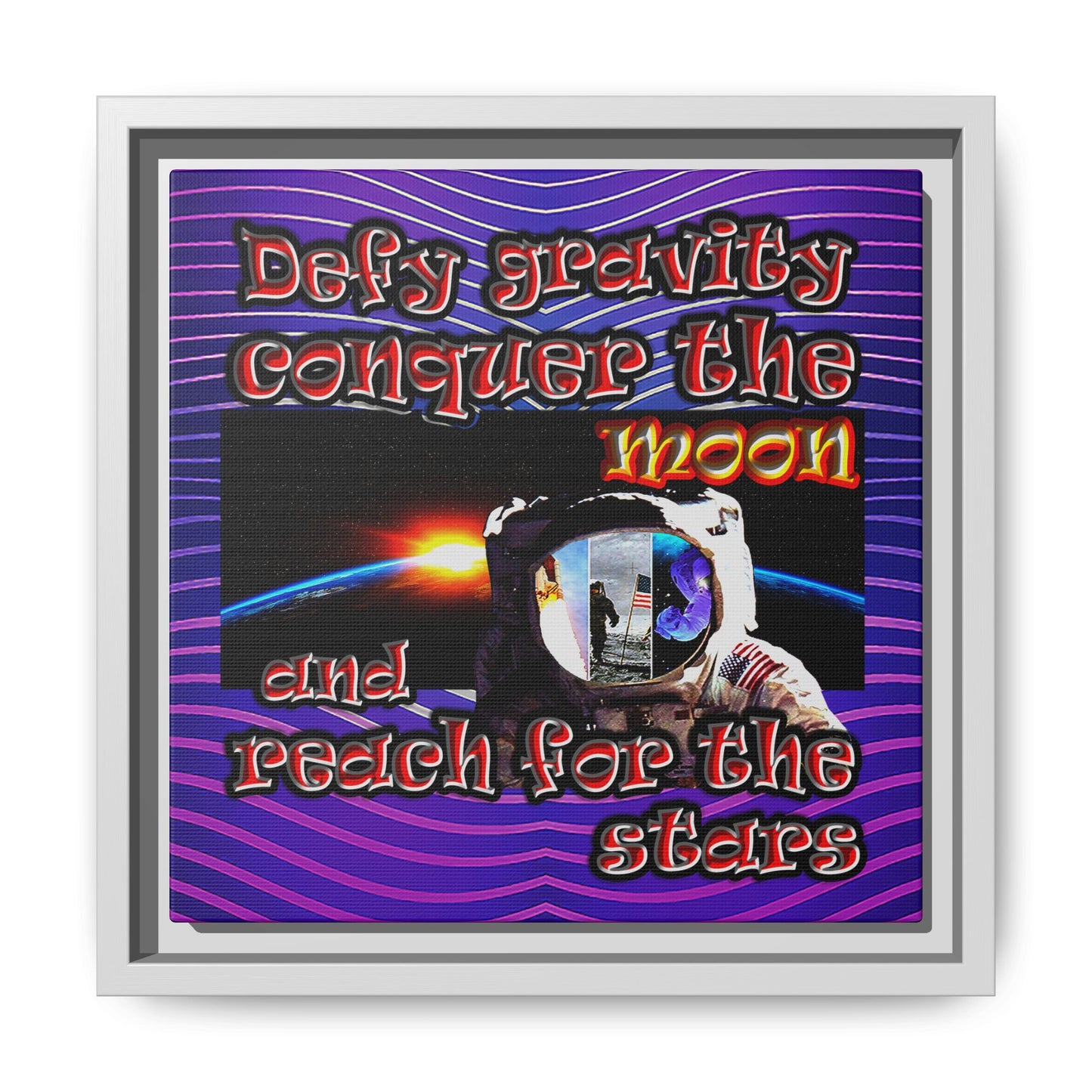 defy conquer reach - framed canvas art (purple wave)