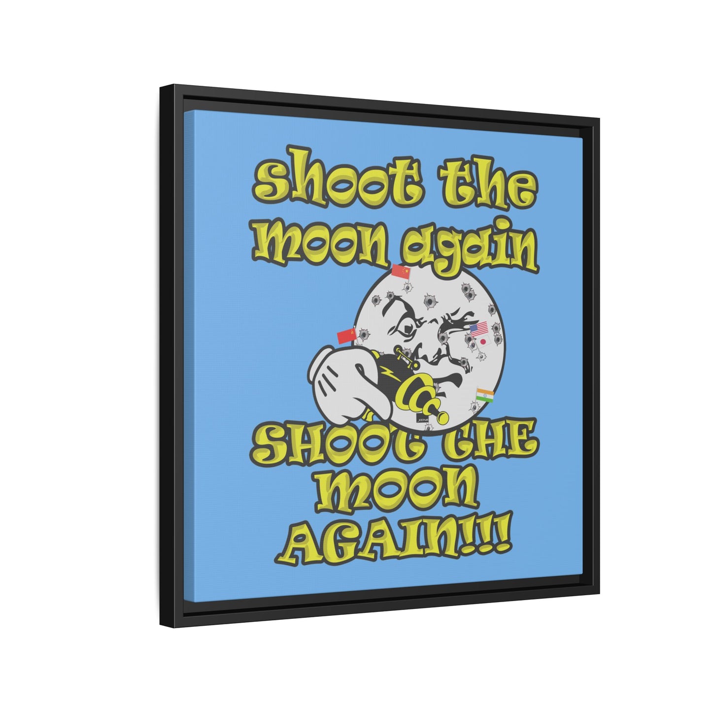 shoot the moon again - framed canvas art (light blue)