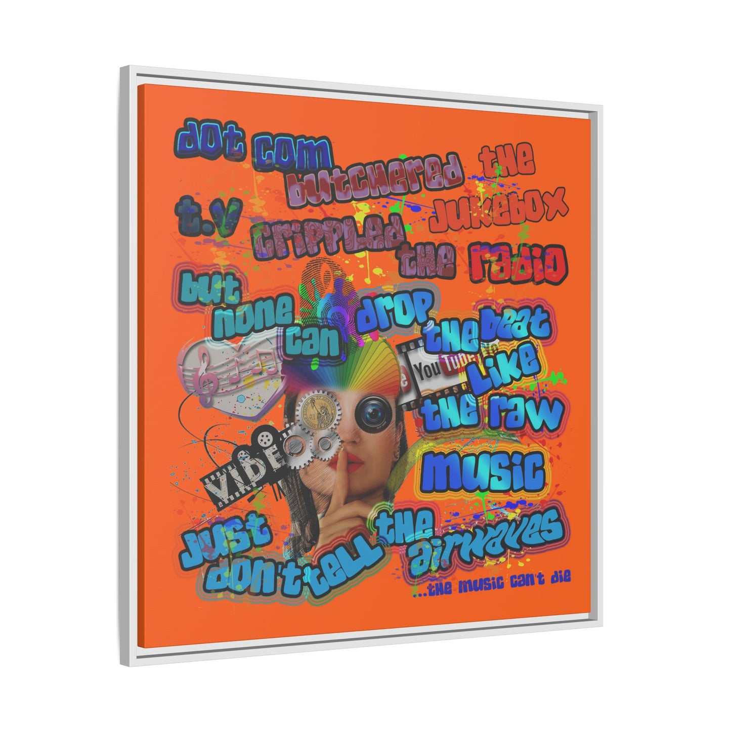 drop the beat - framed canvas art (orange)
