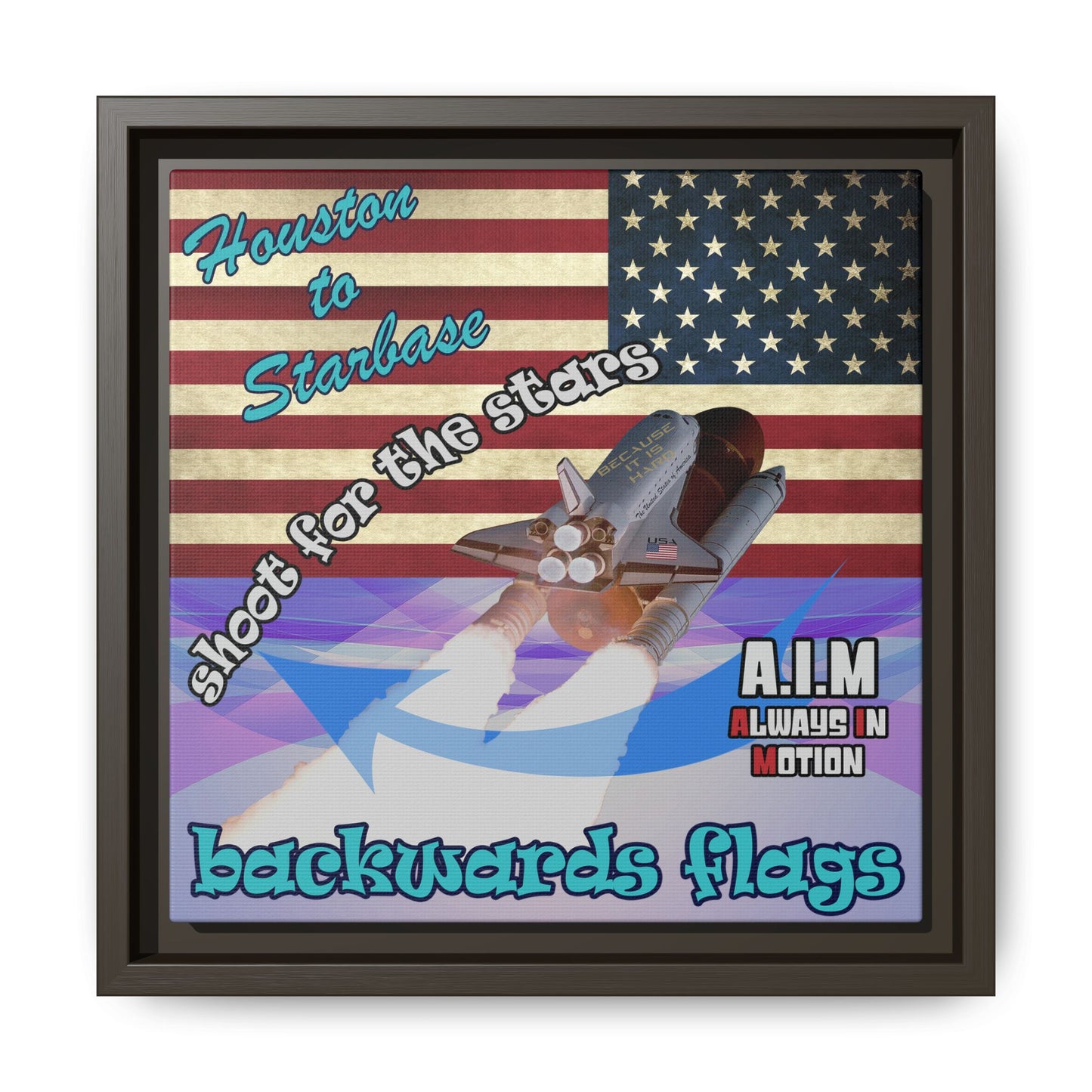 shoot for the stars - framed canvas art (light blue-pink wave)