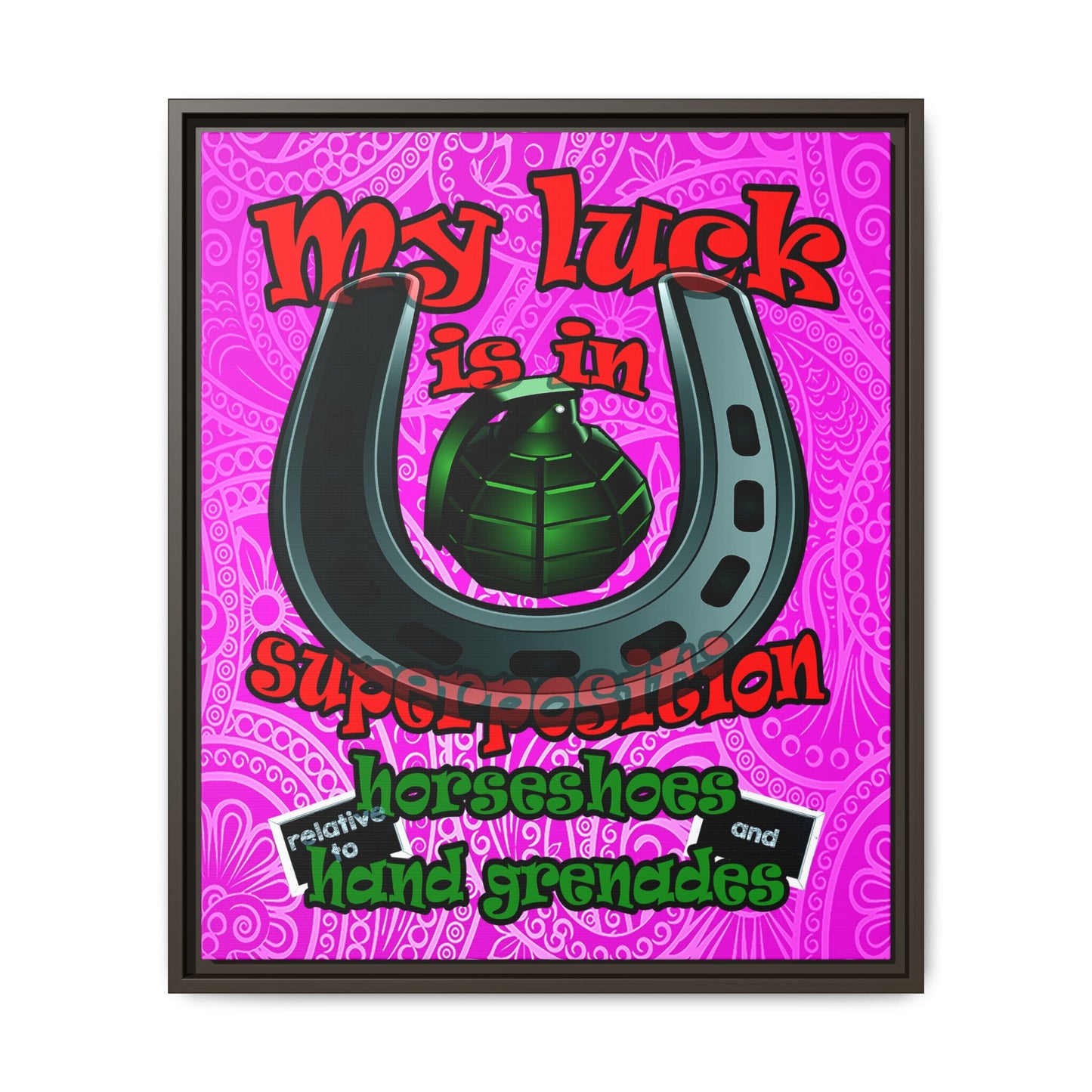 my luck - framed canvas art (pink swirl)