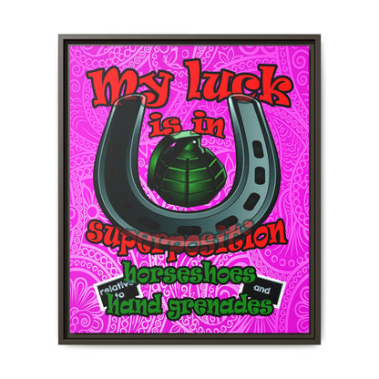 my luck - framed canvas art (pink swirl)