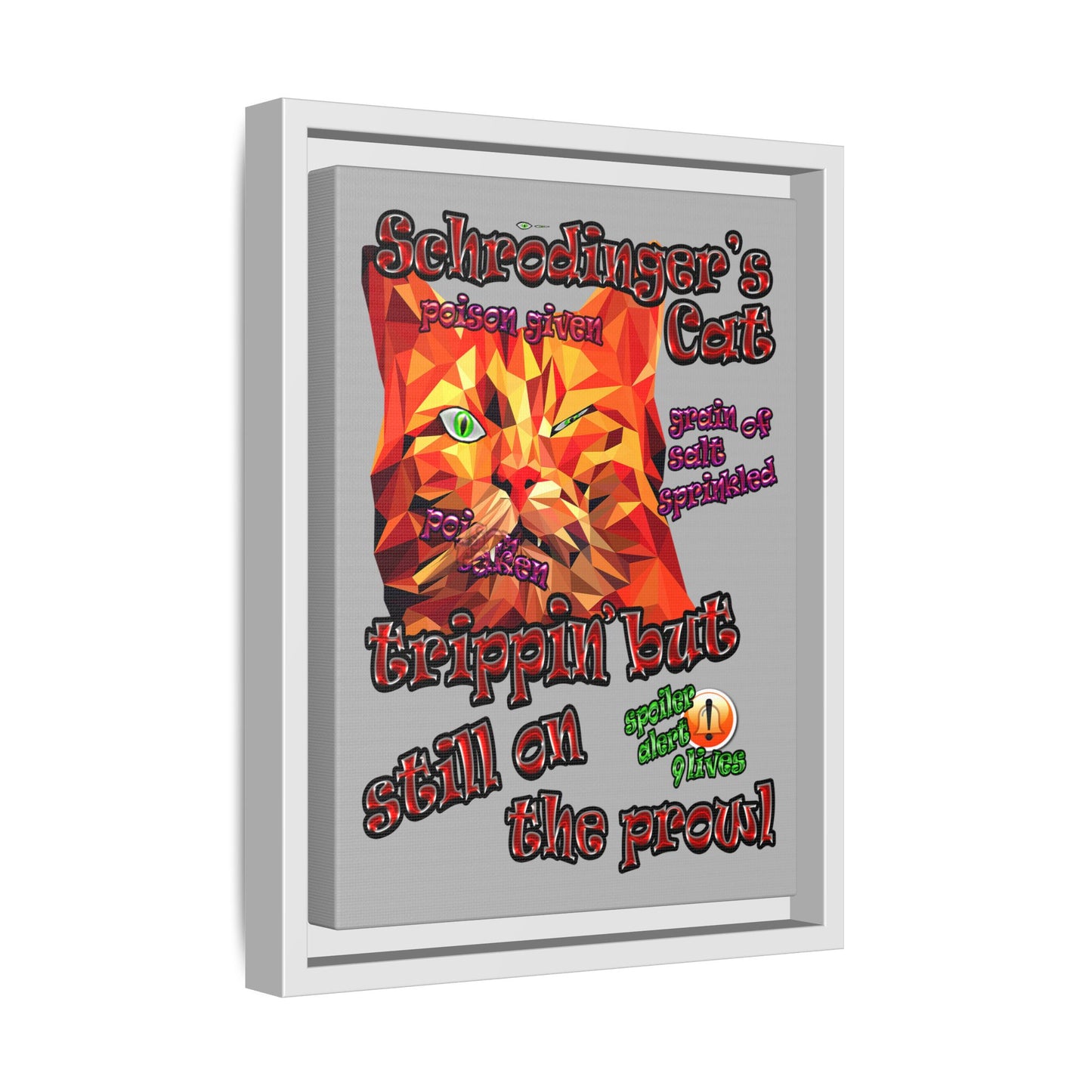 schrodinger's cat - framed canvas art (light grey)