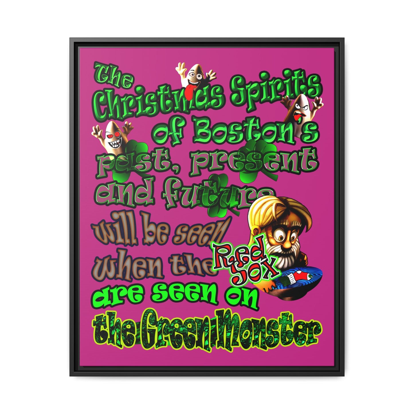 christmas spirits of boston - framed canvas art (pink)