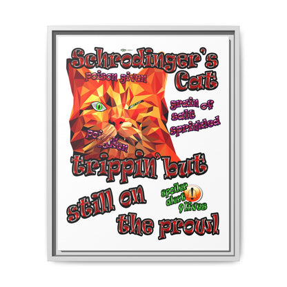 schrodinger's cat - framed canvas art (white)