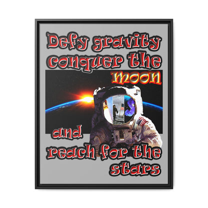defy conquer reach - framed canvas art (light grey)