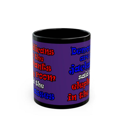donkeys and elephants - Black Mug (purple)