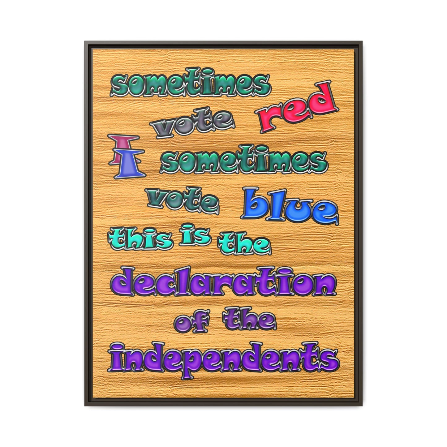 declaration of the independents - framed canvas art (butterscotch wood finish)